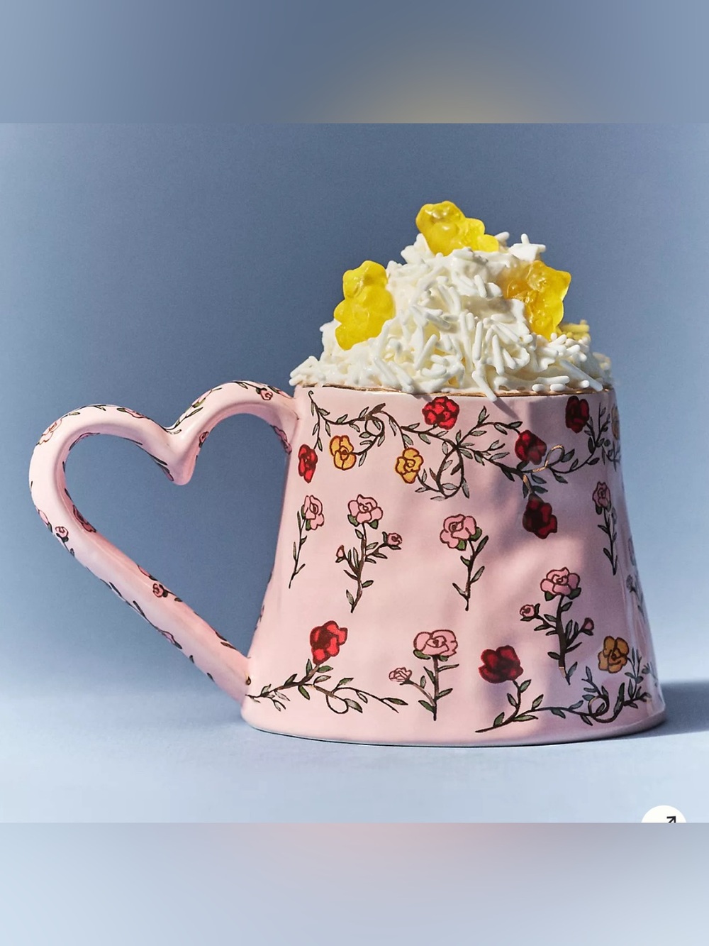 The Mud Fairy Blooming Hearts Stoneware 24K Gold Accent Mug in Pink